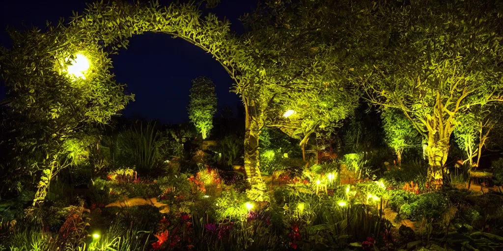 Prompt: magical garden at night, big moon