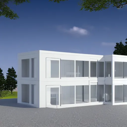 Image similar to blueprints of a concept modular house, minimalistic, white, future