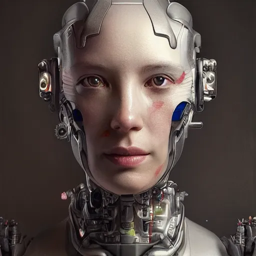 Image similar to Ultra detailed, 4K Portrait of a Cyborg by Rachel Ruysch