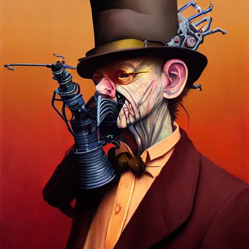 Prompt: Portrait of a steam punk detective, very coherent, painted by Francis Bacon and Edward Hopper, Wayne Barlowe, painted by James Gilleard, surrealism, airbrush, art by JamesJean