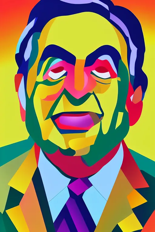 Prompt: cubist portrait of ratan tata cutout digital illustration cartoon colorful beeple