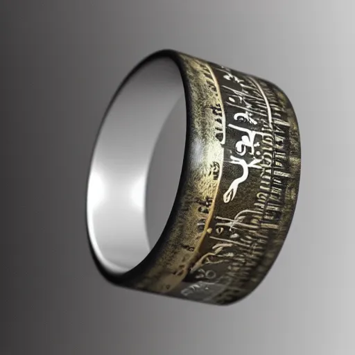 Prompt: the ring from lord if the rings with an imprinted ruler, cm scale imprinted on the inside of the ring, one ring to rule them all, highly detailed, 8 k, trending on artstation, mystic, rpg artwork