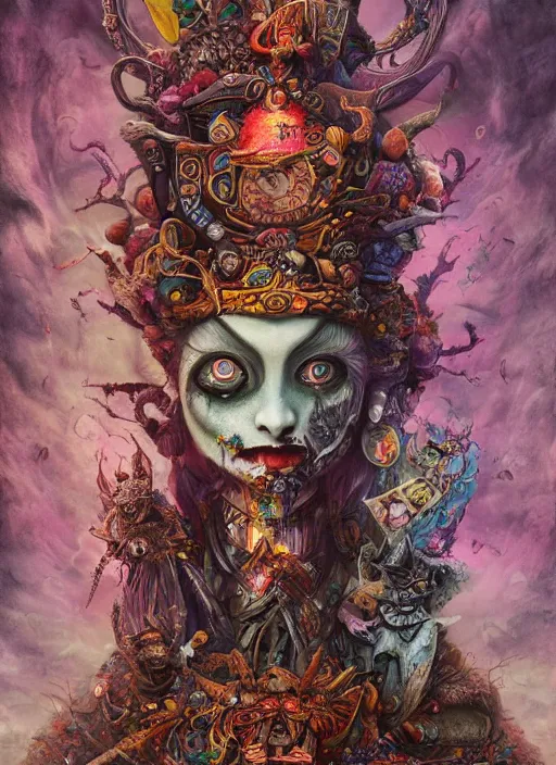 Image similar to alice in wonderland, aztec god, highly detailed, cinematic, 8 k, by megan duncanson, benjamin lacombe, adrian borda, stanley artgermm, tom bagshaw, craig mullins, carne griffiths, ayami kojima, beksinski, giger, trending on deviantart, hyper detailed, horror, full of colour