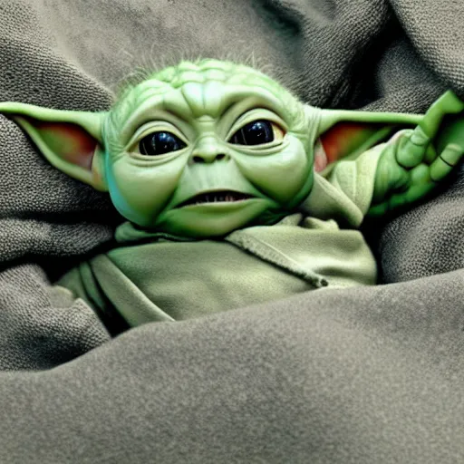 Image similar to a film still of baby yoda's son at his funeral in star wars realistic, detailed