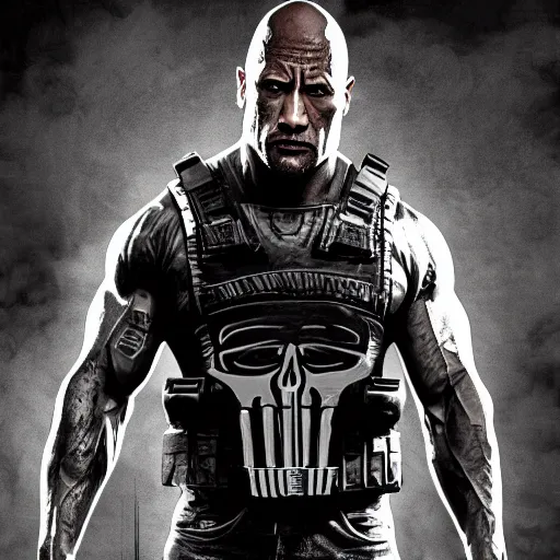 Image similar to Dwayne Johnson in the punisher digital art 4k detailed super realistic