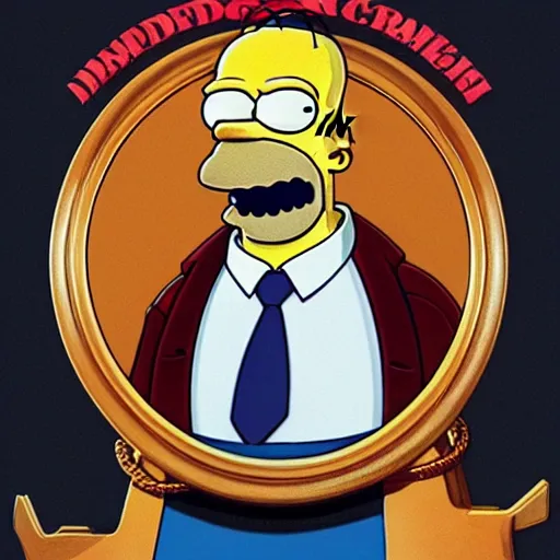 Image similar to [Homer Simpson as the president of France as GTA character, propaganda, closeup, D&D, intricate, elegant, highly detailed, digital painting, artstation, concept art, matte, sharp focus, illustration, art by Artgerm and Greg Rutkowski and Alphonse Mucha and Enki Bilal]