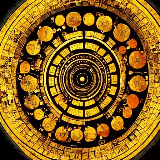 Prompt: an ancient golden wheel of fortune.