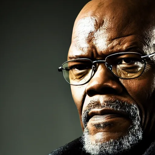 Prompt: portrait of samuel l. jackson as walter white from | breaking bad!!!!!!!! | film, cinematic, 4 k, dslr photo