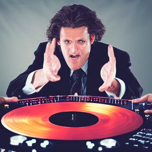 Image similar to satan dj with hand on record spinning