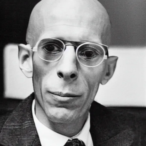 Prompt: photograph of Michel Foucault taking LSD