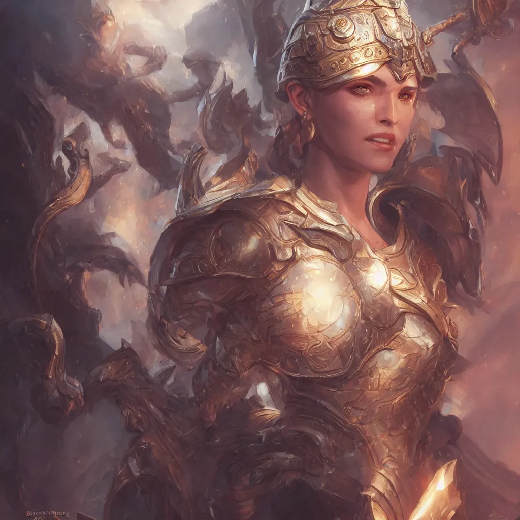 Image similar to athena, d & d, fantasy, portrait, highly detailed, headshot, digital painting, trending on artstation, concept art, sharp focus, illustration, art by artgerm and greg rutkowski and magali villeneuve