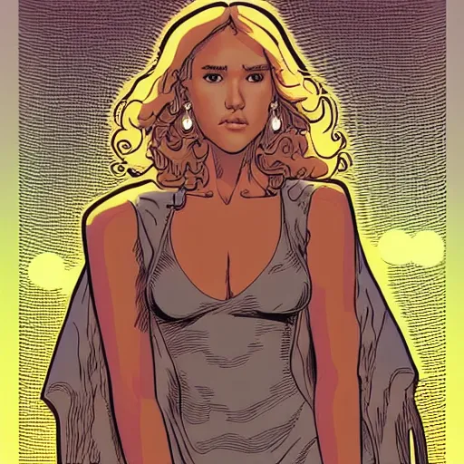 Prompt: “ jessica alba retro minimalist portrait by jean giraud, moebius starwatcher comic, 8 k ”