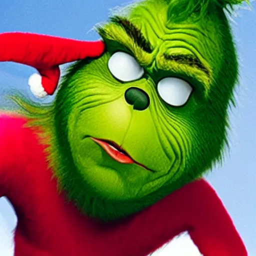 Image similar to the grinch, with middle fingers up