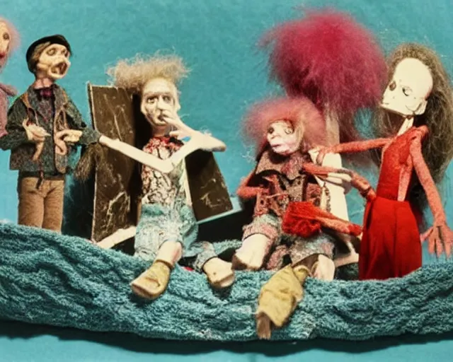 Image similar to still from a full - color 1 9 8 5 cute live - action stop - motion puppetry film by the brothers quay, involving cotton and gemstones, inside elaborate dioramas.