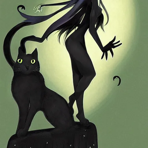 Prompt: black cat on witches shoulder, beautiful render. - n 4