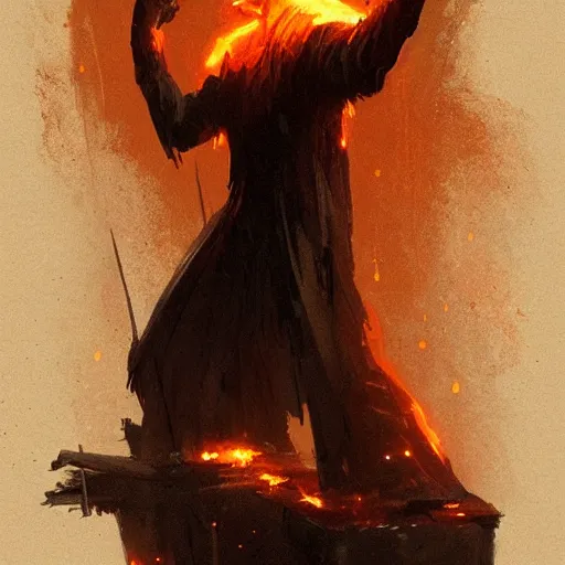 Prompt: a 5'1 1 feet tall fire ( ( ( with almost human shape ) ), glowing in the dark. concept art by greg rutkowski and j. dickenson