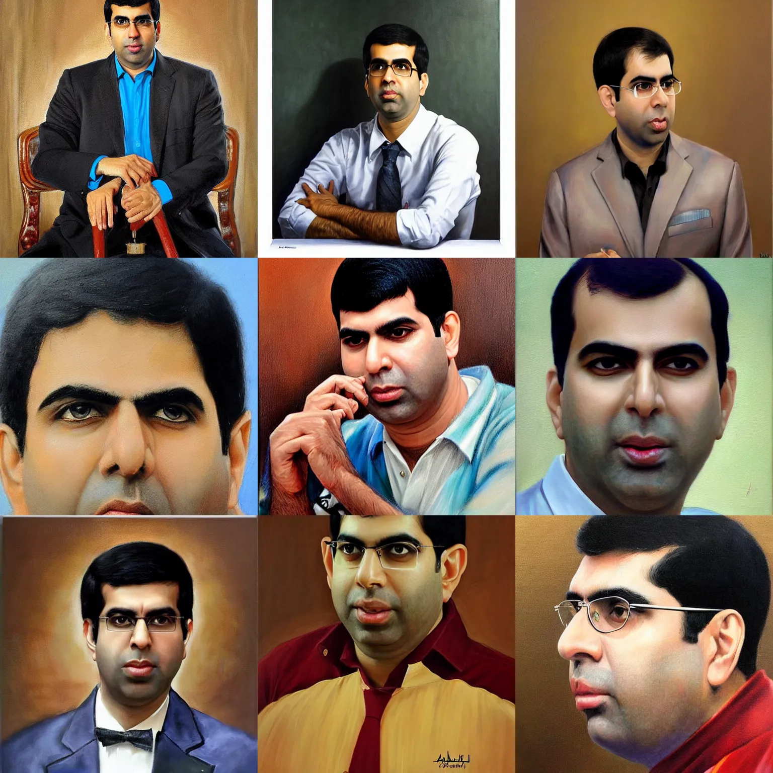 Prompt: portrait of Vishwanathan Anand, realistic painting, classical painting, high definition, digital art, matte painting, very detailed, realistic