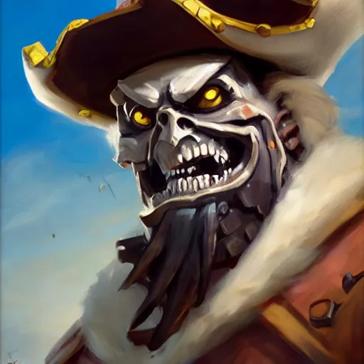 Image similar to greg manchess portrait painting of partially armored undead pirate captain lechuck as overwatch character, medium shot, asymmetrical, profile picture, organic painting, sunny day, matte painting, bold shapes, hard edges, street art, trending on artstation, by huang guangjian, gil elvgren, ruan jia, greg rutkowski, gaston bussiere