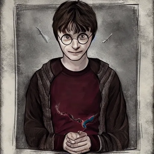 Prompt: a Portrait of harry potter Tired of fighting, epic