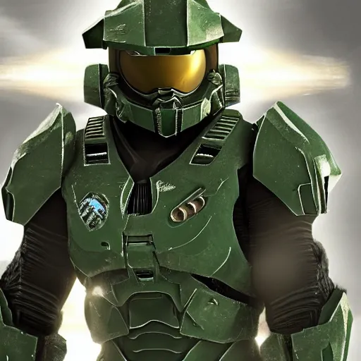 Image similar to Jerma985 as Master Chief, photorealistic, cinematic lighting, highly detailed