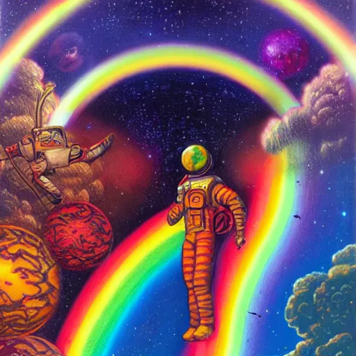 Prompt: kaleidoscope astronaut gerald brom rainbow prisms