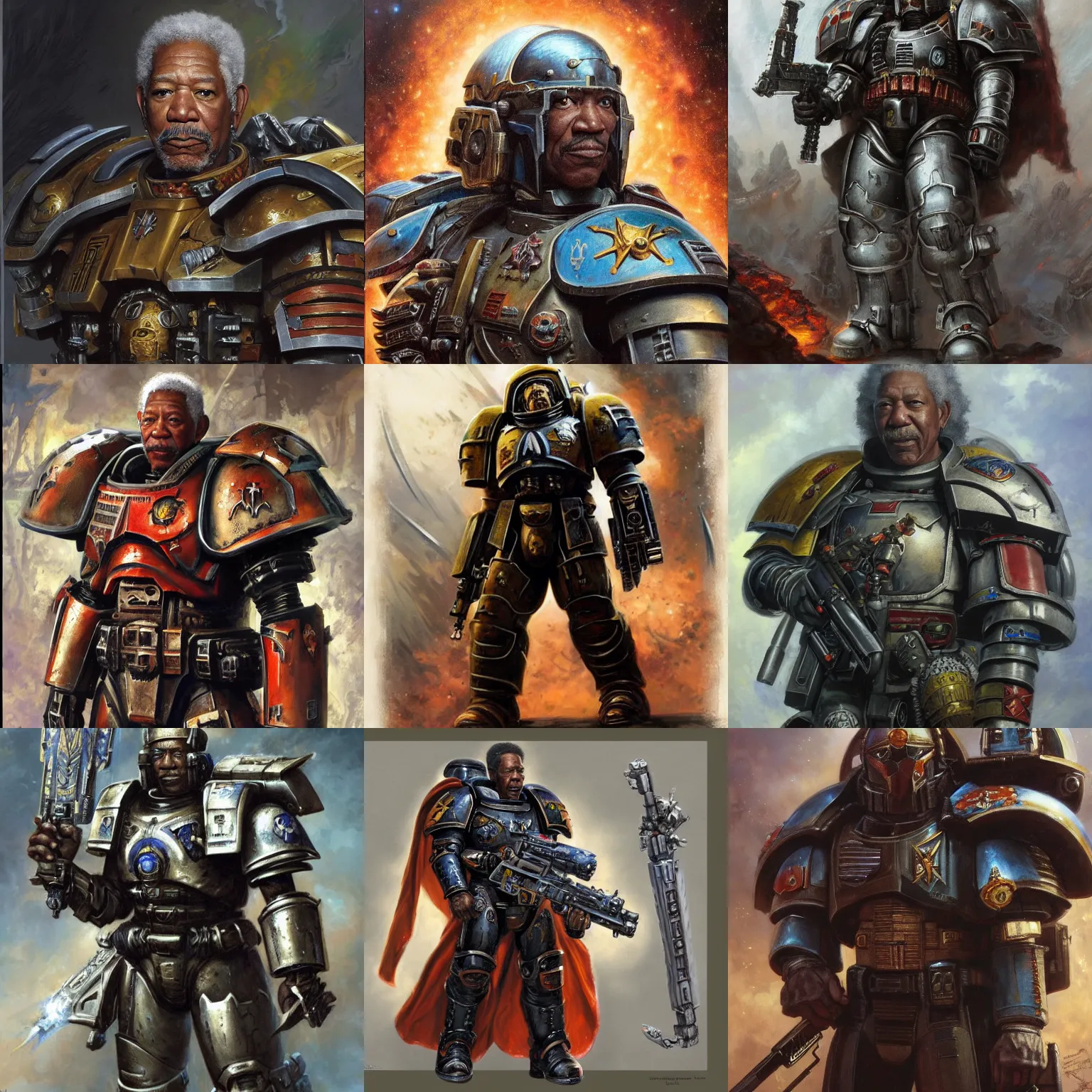 Prompt: Morgan Freeman as a space marine Primarch, warhammer 40k, character portrait art by Donato Giancola, Craig Mullins, digital art, trending on artstation