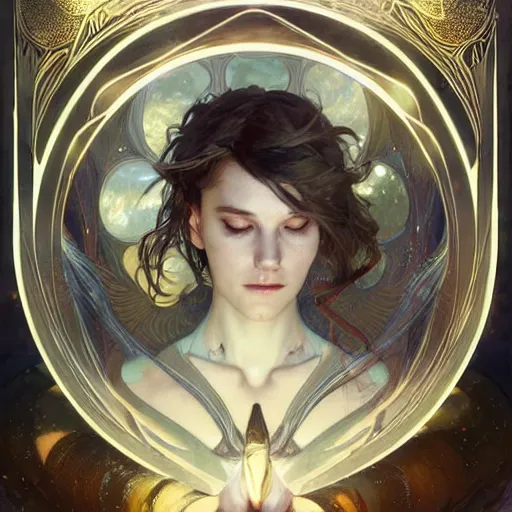 Prompt: the way is the harmony of the universe, fantasy, fantasy magic, undercut hairstyle, dark light night, intricate, elegant, sharp focus, illustration, highly detailed, digital painting, concept art, matte, art by wlop and artgerm and greg rutkowski and alphonse mucha, masterpiece