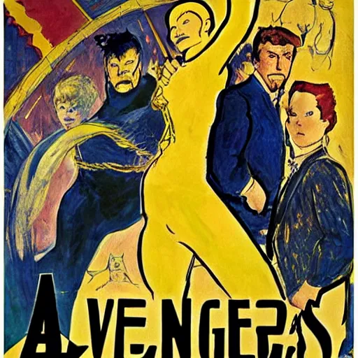 Image similar to Poster of the Avengers movie by Toulouse-Lautrec