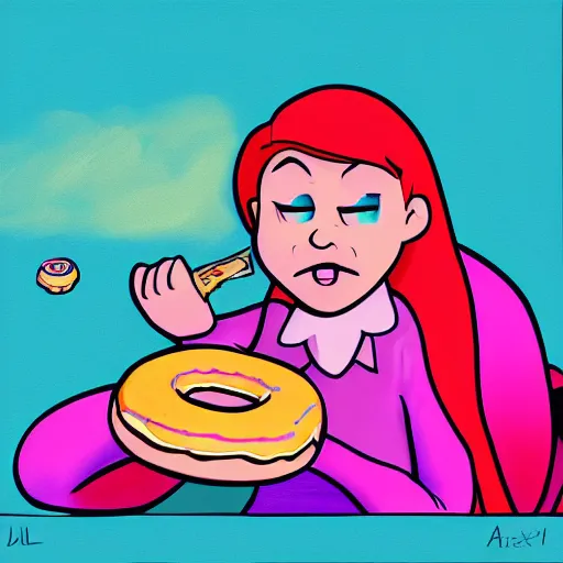 Image similar to Mabel Pines eating a donut, colourful, drawing, masterpiece, high detail, digital art, by Alex Hirsch