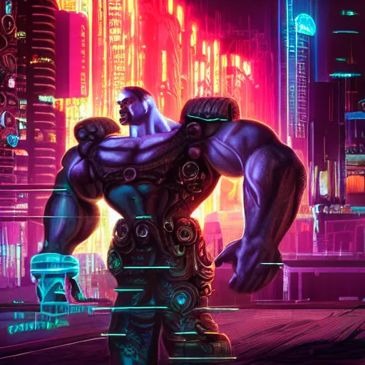 Prompt: photo of hercules in a cyberpunk setting