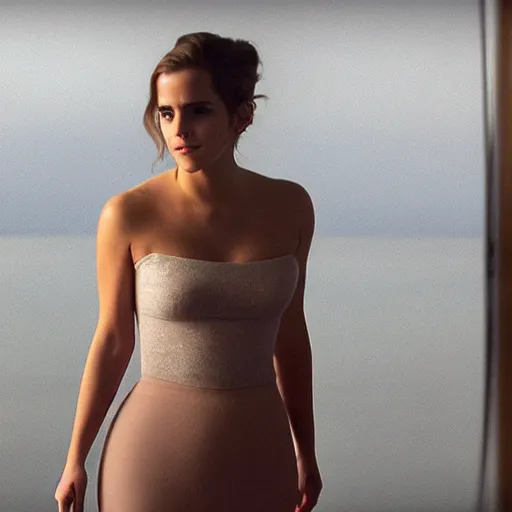 Image similar to A still of Emma Watson as Kim Kardashian