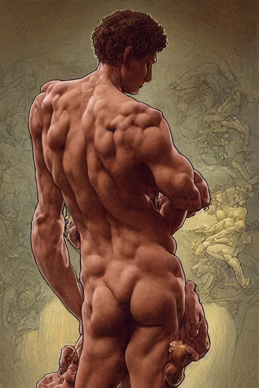 Image similar to Michelangelo\'s David, highly detailed, digital painting, artstation, concept art, smooth, sharp focus, illustration, ArtStation, art by artgerm and greg rutkowski and alphonse mucha and J. C. Leyendecker and Edmund Blair Leighton and Katsuhiro Otomo and Geof Darrow and Phil hale and Ashley wood and Ilya repin and Charlie Bowater