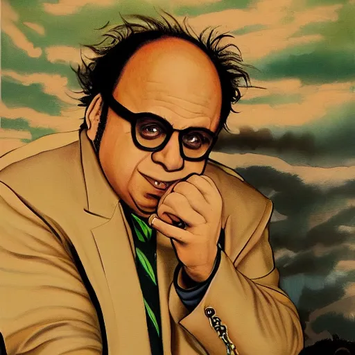 Prompt: a painting of danny devito posing in a scenic environment by hirohiko araki, jojos bizarre adventure, trending on artstation