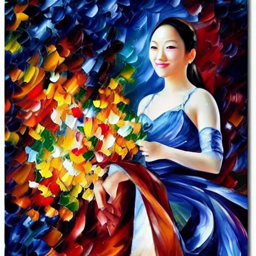Image similar to a leonid afremov oil painting of zhang zi yi