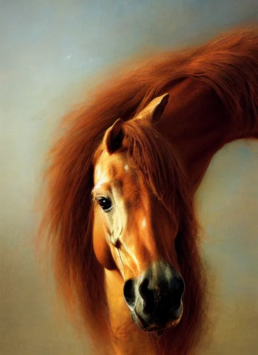 Prompt: formal portrait of a horse, digital art by eugene de blaas, ross tran, and nasreddine dinet, vibrant color scheme, intricately detailed, in the style of romanticism, cinematic, artstation, greg rutkowski