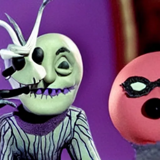 Prompt: Still of Sergio Mattarella in The Nightmare Before Christmas, claymation