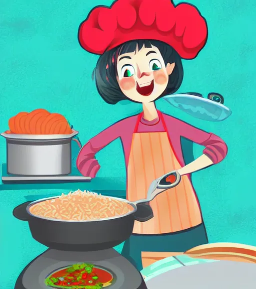 Image similar to cute digital art of a shrimp cook cooking rice