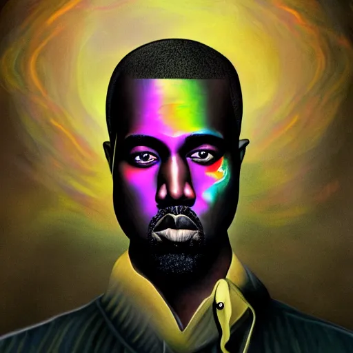 Image similar to an extremely psychedelic portrait of kanye west, surreal, lsd, face, detailed, intricate, elegant, lithe, highly detailed, digital painting, artstation, concept art, smooth, sharp focus, illustration,