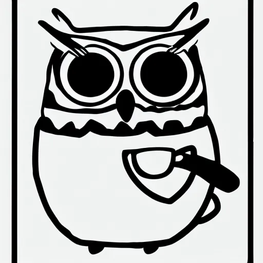 Image similar to black and white comic of a humanoid owl drinking a coffee mug