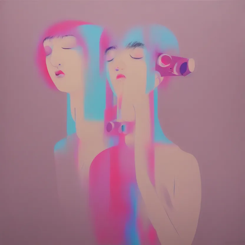 Image similar to pop fine art figurative painting with modern music culture influences by yoshitomo nara in an aesthetically pleasing natural and pastel color tones