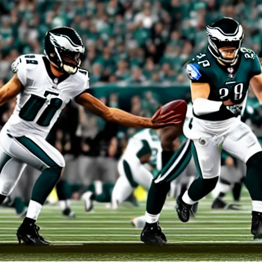 Image similar to philadelphia eagles football real life, 8 k, 4 k uhd, realistic, hyper realistic, super detailed, very detailed, detailed