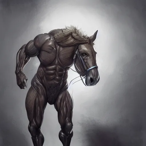 Image similar to a musclebound anthropomorphized horse with a magnificently muscular physique wearing a tight kevlar battle outfit standing guard at a facility, equine, anthro art, furaffinity, highly detailed, digital painting, artstation, sharp focus, game art, concept art, illustration, art by artgerm, greg rutkowski, wlop