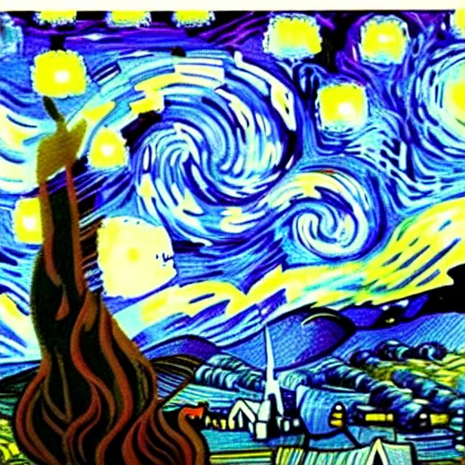 Image similar to painting of a giant angry stay puft marshmallow man in the style of starry night by vincent van gogh intricate detail,