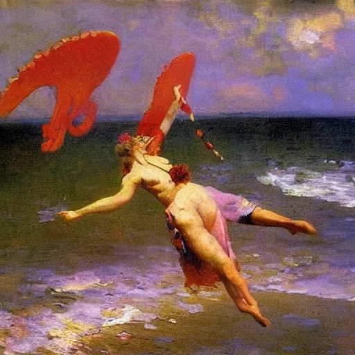 Image similar to zepplins with wings, brightly coloured oil on canvas, by ilya repin