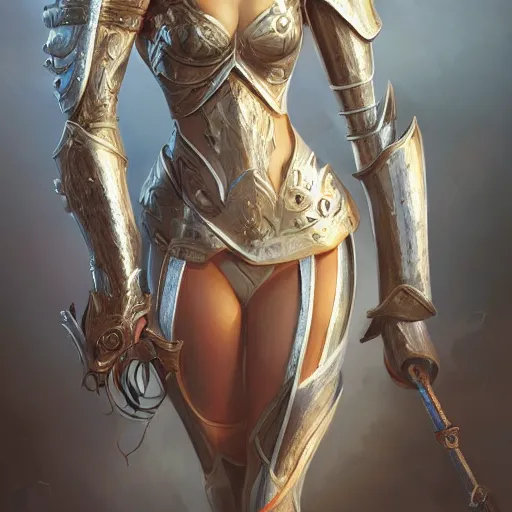 Image similar to full body portrait of female knight gorgeous, amazing, elegant, intricate, highly detailed, digital painting, artstation, concept art, sharp focus, illustration, art by Ross tran