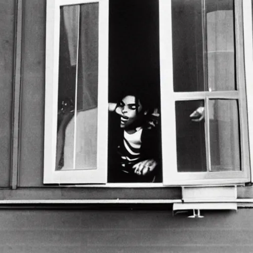 Prompt: michael jackson hanging out window