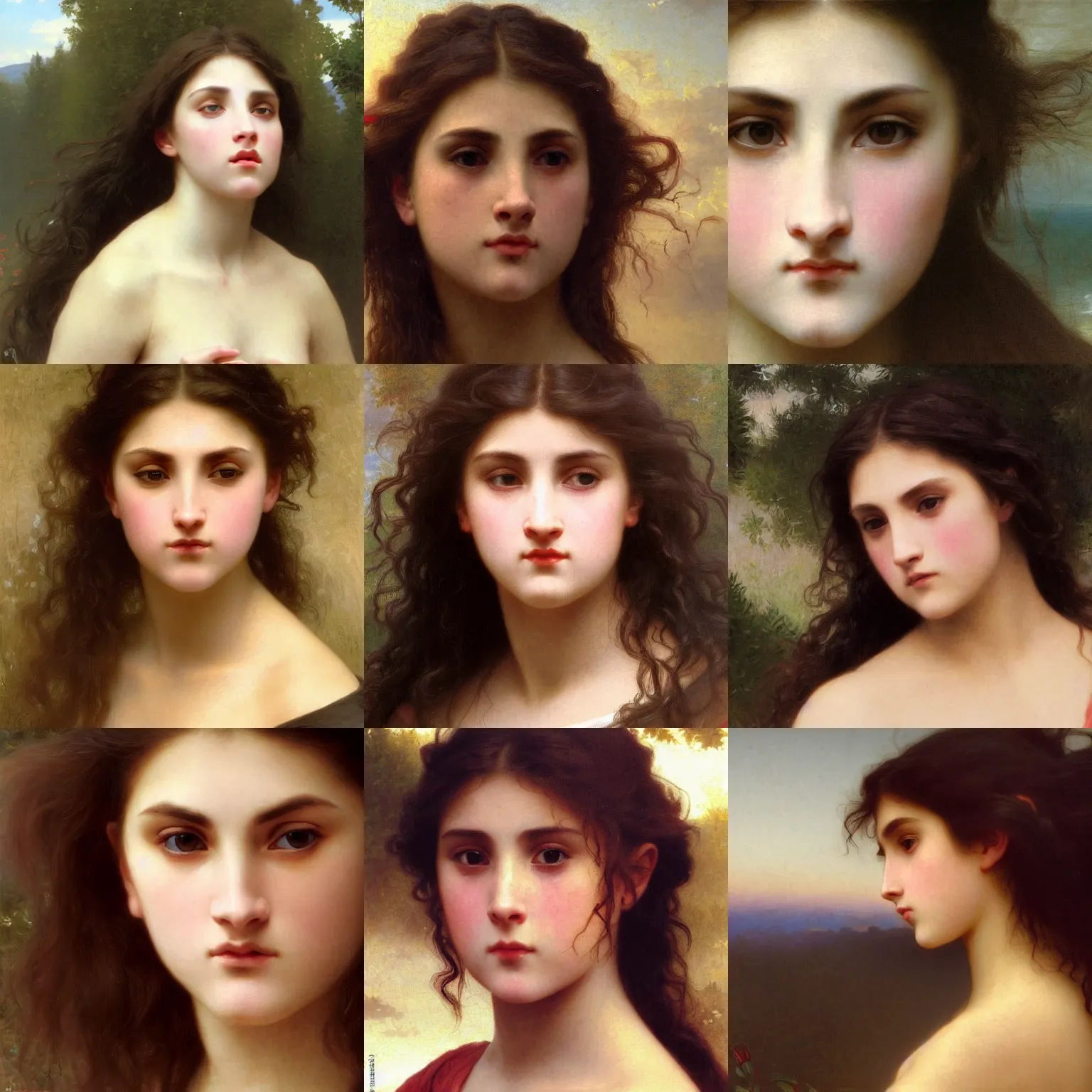 Prompt: close up of brunette angry girl.attractive ! Asthetics ! Art by William-Adolphe Bouguereau. During golden hour. Extremely detailed. Beautiful. 4K. Award winning.