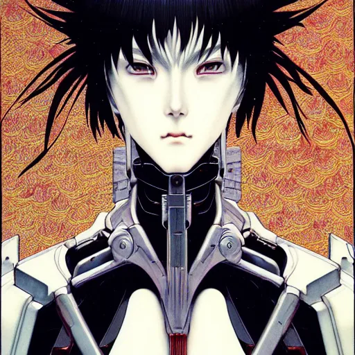 Image similar to prompt : photorealistic cinematic 3 d render of persona soft light painted by takato yamamoto, mecha attributes and armor, inspired by ghost in shell anime, smooth face feature, intricate oil painting, high detail, sharp high detail, manga and anime 1 9 8 0
