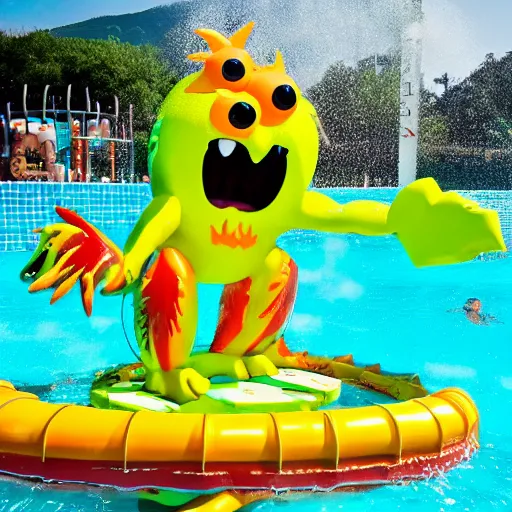 Prompt: Monster in Aqua Park pools