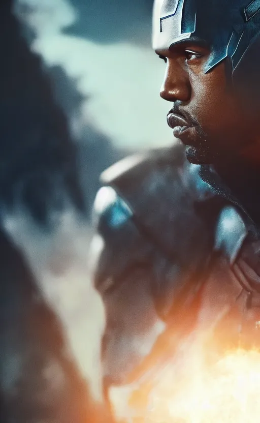 Prompt: Portrait of Kanye West as ((Captain America)) in Skyrim, splash art, movie still, cinematic lighting, dramatic, octane render, long lens, shallow depth of field, bokeh, anamorphic lens flare, 8k, hyper detailed, 35mm film grain